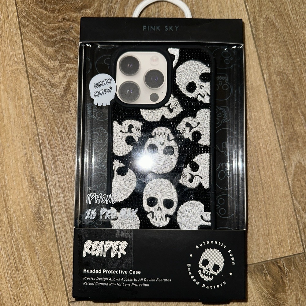 Pink Sky Reaper‎ Beaded Skull Protective Case iPhone 16 Pro Max Limited Ed New